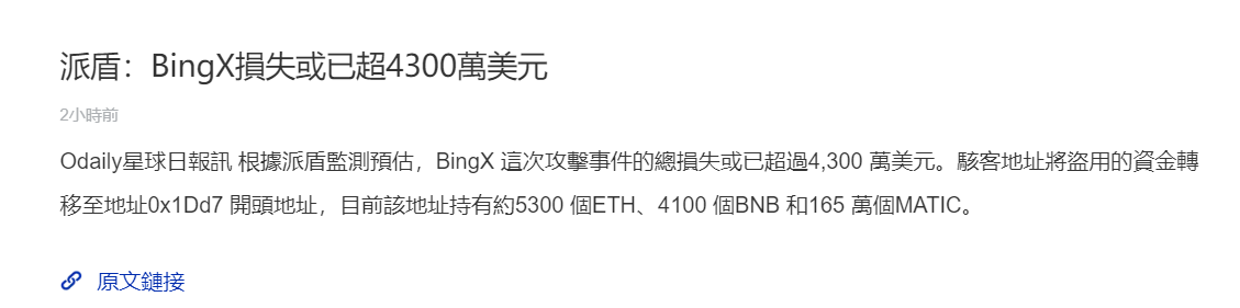 超4300萬美元資產被盜！加密貨幣交易所BingX遭駭客攻擊，用戶資產堪憂